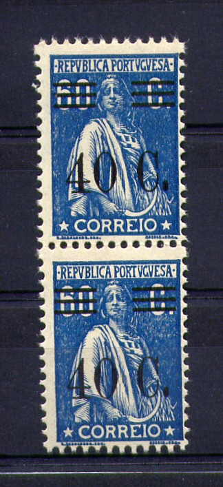 1928 - Afinsa nº 471. Ceres com sobretaxa 40c s/ 60c. PAR novo SEM CHARNEIRA (**) e com goma original. SOBRECARGA TIPO XI no 2º selo. Em boas condições.
