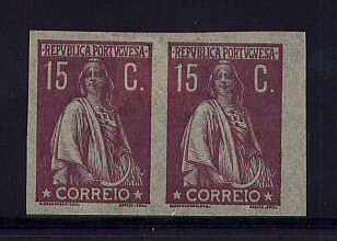 1912 - Afinsa nº 216. Ceres. Provas não denteadas de 15c EM PAR. Papel Cebola. Em boas condições.