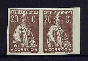 1912 - Afinsa nº 217. Ceres. Provas não denteadas de 20c EM PAR. Em boas condições.