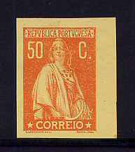 1912 - Afinsa nº 219. Ceres. Prova não denteada de 50c. Laranja claro. Ligeira sujidade no verso mas em boas condições.