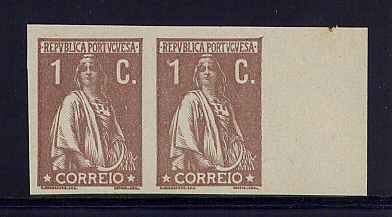 1917 - Afinsa nº 221. Ceres, novas taxas e cores. Provas não denteadas de 1c EM PAR. Em boas condições.