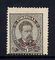 1884 - Afinsa nº 52. Reimpressão de 1905. D. Luis I. Fita direita, 5 reis sem goma. Sobrecarga a vermelho. Em boas condições.