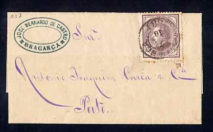 1881 - Carta de Bragança para o Porto. Selo de D. Luis I, de perfil, 25 reis. Afinsa n. 54 dent. 13 1/2.
