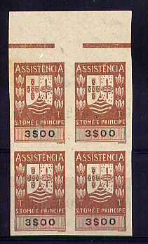 1948 - Imposto Postal. PROVAS NÃO DENTEADAS de 3$00 EM QUADRA. Em boas condições.