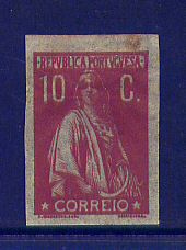 1912 - Afinsa nº 215. Ceres. Prova não denteada de 10c em PAPEL CEBOLA. Algumas manchas, mas em boas condições.