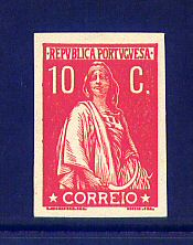 1912 - Afinsa nº 215. Ceres. Prova não denteada de 10c. VERMELHO VIVO. Sem goma. Em boas condições.