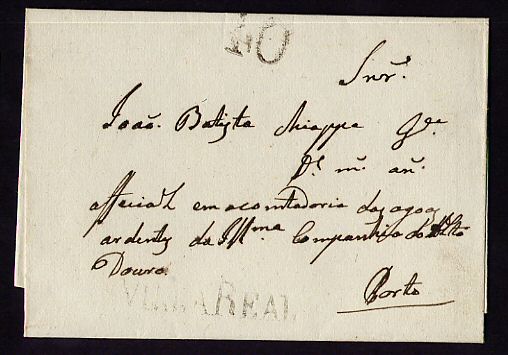 Vila Real - CAPA de Carta de Vila Real para o Porto. VRL3. Marca a preto.