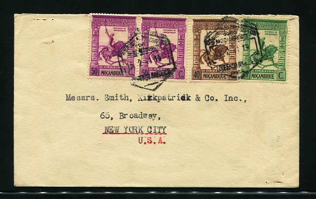 1941 - Carta de Moçambique para os EUA. Selos de 50c (2), 35c e 40c. Em boas condições.