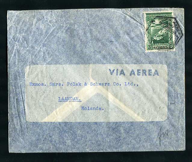1939 - Carta de Moçambique para a Holanda. Selo de 3E. Em boas condições.