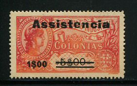 1946 - Assistência. Afinsa nº 7. Selos fiscais com sobrecarga. Selo de 1$00/5$00 novo sem goma como emitido. Tipo II. ''e'' SEM ACENTO. Em boas condições.