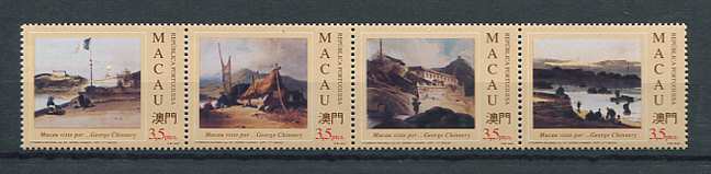 1994 - Afinsa nº 722/725. Macau visto por George Chinnery. Série completa nova SEM CHARNEIRA (**) e com goma original. EM TIRA. Em boas condições.