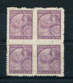 1942 - Afinsa nº 324. Padrões. Selo de 40a EM QUADRA. Novos sem goma como emitidos. Em boas condições.