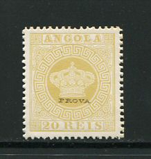 1870 - Afinsa nº 3. Tipo Coroa. Reimpressão de 1885. 20 reis sem goma como emitidos. Com sobrecarga ''PROVA''. Em boas condições.