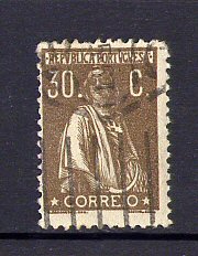 1920 - Afinsa nº 242. Ceres 30c. Variedade CLICHÉ - XIII. Usado. Papel liso, dent. 12x11 1/2. Em boas condições.