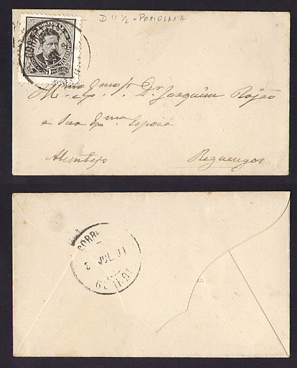 1891 - Carta para Reguengos, Alentejo. Selo D. Luis I, de frente, 5 reis. Dent. 11 1/2. Afinsa n. 60.