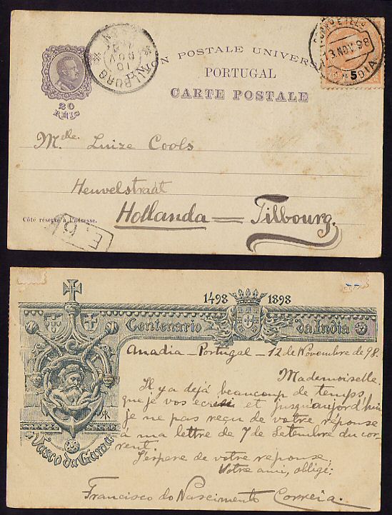 1898 - Inteiro Postal com Adicional de Anadia para Tilbourg, Holanda. Inteiro de 20 reis com selo D. Carlos I, 5 reis. Afinsa n. 127. OM 30 D.