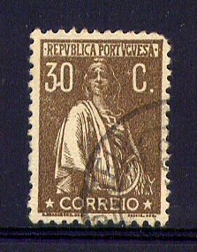 1920 - Afinsa nº 242. Ceres 30c. Variedade CLICHÉ - X. Usado. Papel liso, dent. 12x11 1/2. Selo com defeito - canto curto.