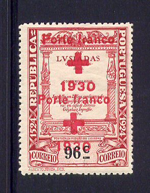 Cruz Vermelha - 1930 - nº 25. ERRO: SOBRECARGA DUPLA. Novo com charneira (*). Em boas condições.