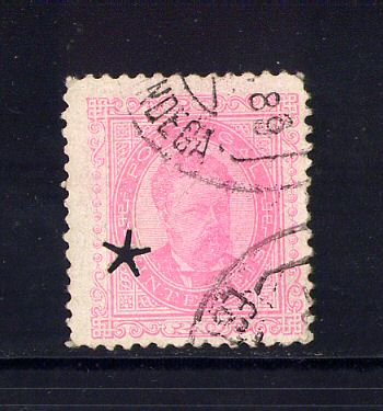 1884/87 - MARCA TELEGRÁFICA sobre Afinsa nº 62. D. Luís I, 20 reis usado. Selo com defeito.