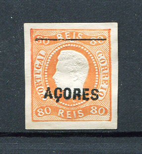1868 - Afinsa nº 5. Reimpressão de 1885. COM TRAÇO. D. Luis I, fita curva não denteado, 80 reis. Em boas condições.