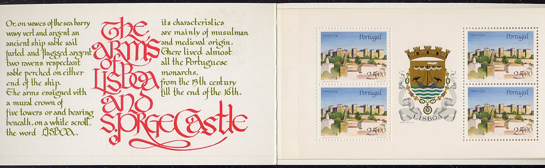 1987 - Caderneta Afinsa nº 54 - 1816. Castelo de S. Jorge e Brasão de Lisboa. Bloco de 4 selos novos sem charneira. Em boas condições.