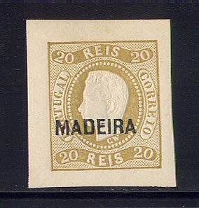 1868 - Afinsa nº 1. Reimpressão de 1905. D. Luis I, fita curva não denteado, 20 reis. Com charneira e goma original. Em boas condições.