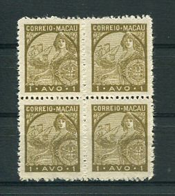 1942 - Afinsa nº 317. Padrões. Selo de 1a EM QUADRA. Novos sem goma como emitidos. Em boas condições.