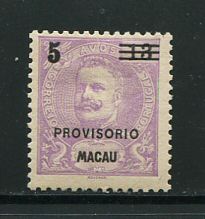 1899 - Afinsa nº 91. D. Carlos I com sobrecarga. Selo de 5a/13a novo COM CHARNEIRA (*) e goma original. Em boas condições.