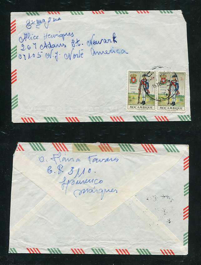 1967 - Carta de Moçambique para os E.U.A. . Selos de 3E (2). Em boas condições.
