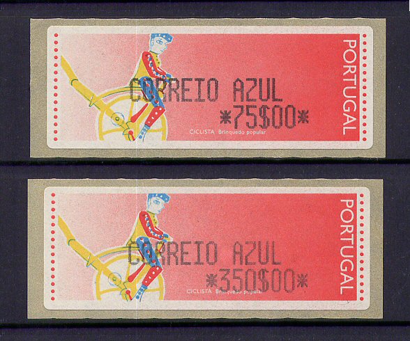 1992 - #6-CA - Brinquedos Populares - Ciclista. CORREIO AZUL - Série de Etiquetas Afinsa n.º 6. Nova. Autoadesiva. Em boas condições.