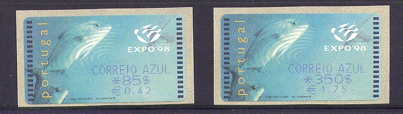 1998 - #15A-CA - EXPO 98. SMD. Dupla afixação de taxa. CORREIO AZUL - Série de Etiquetas Afinsa n.º 15A. Nova. Autoadesiva. Em boas condições.