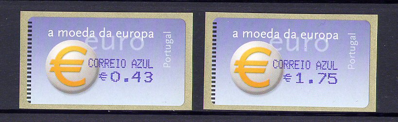 2002 - #23- CA - Simbolo do Euro. AMIEL - Com PONTO. CORREIO AZUL - Série de Etiquetas Afinsa n.º 23. Nova. Autoadesiva. Em boas condições.