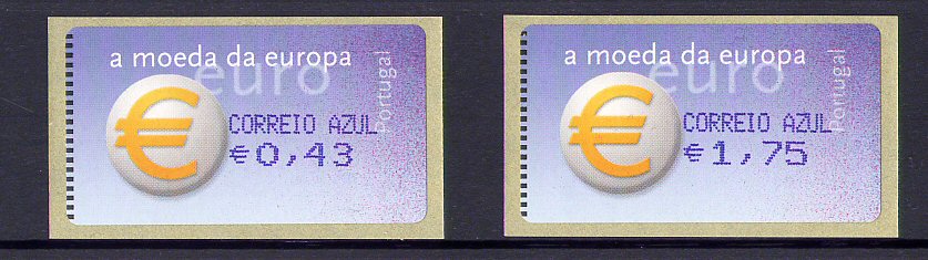 2002 - #23A-CA - Simbolo do Euro. AMIEL - Com VIRGULA. CORREIO AZUL - Série de Etiquetas Afinsa n.º 23A. Nova. Autoadesiva. Em boas condições.