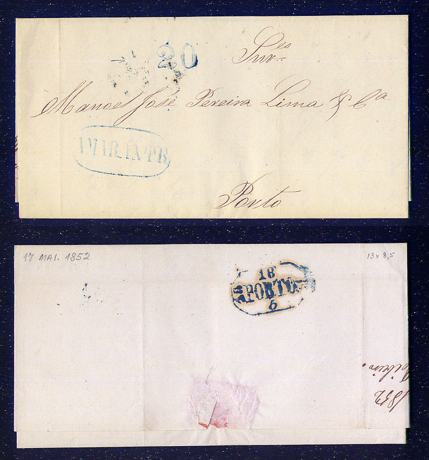 Amarante - Carta de 1852 de Amarante para Porto. AMT4. Marca a azul.