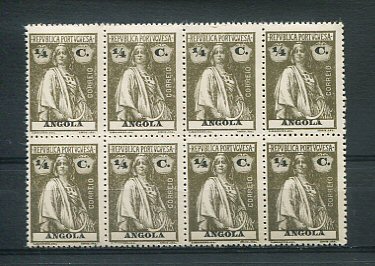 1914 - Afinsa nº 142. Ceres. Selos de 1/4c EM BLOCO DE 8. Novos sem charneira (**) e com goma original. Papel cartolina, denteado 15x14. Em boas condições.