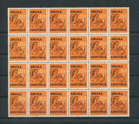 1958 - Imposto Postal nº 12. Assistência. Selos de $10 EM BLOCO DE 24. Novos sem charneira (**) e com goma original. Em boas condições.