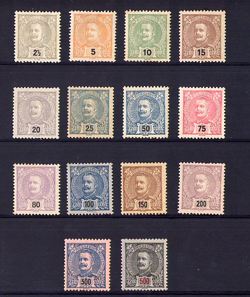 1895 - Afinsa nº 126/139. D. Carlos. Série nova, SEM GOMA. Em boas condições.