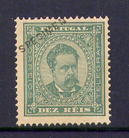 1884 - Afinsa nº 61. Reimpressão de 1905, D. Luis I de Frente, 10 reis. Dent. 13 1/2. COM SPECIMEN oblíquo. Com charneira e goma original. Em boas condições.