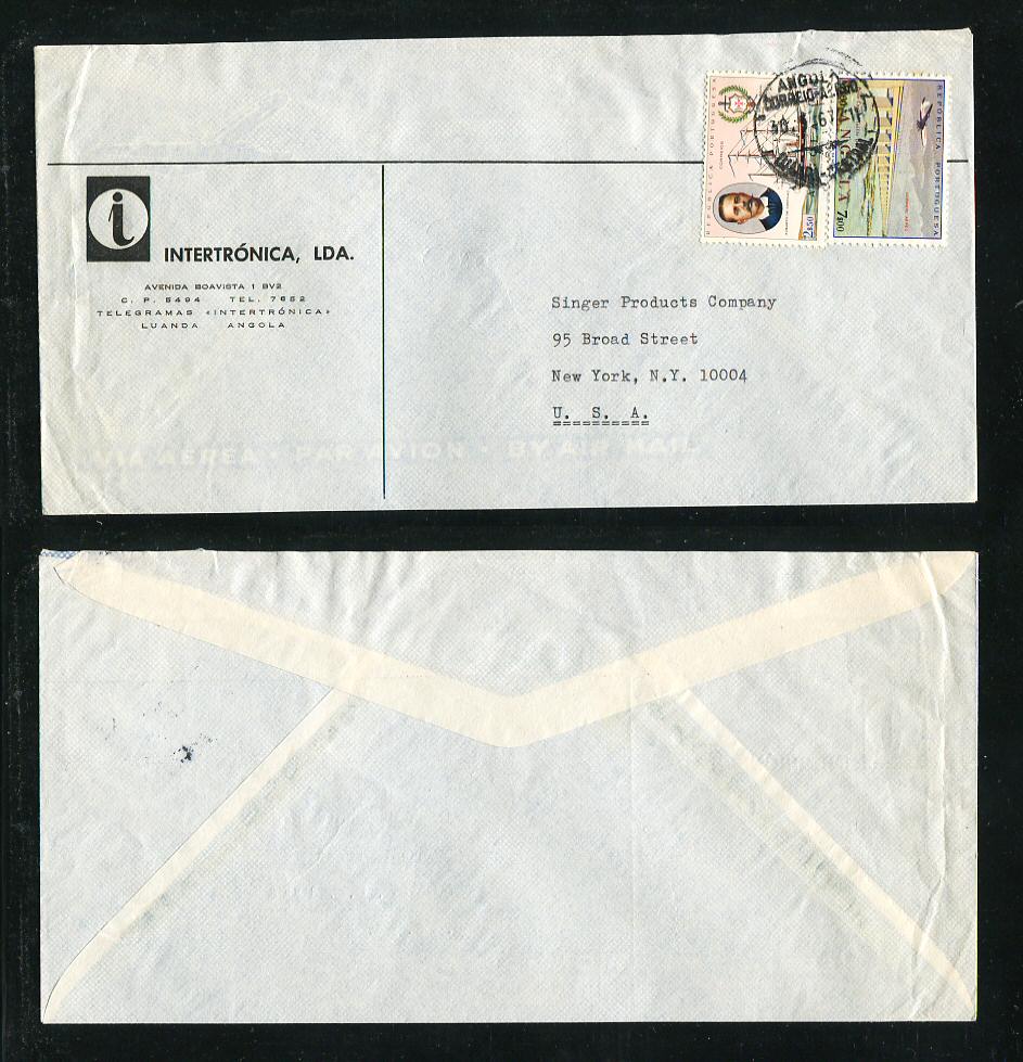 1967 - Carta de Angola para os EUA. Selos de 2$50 e 7$00. Em boas condições.
