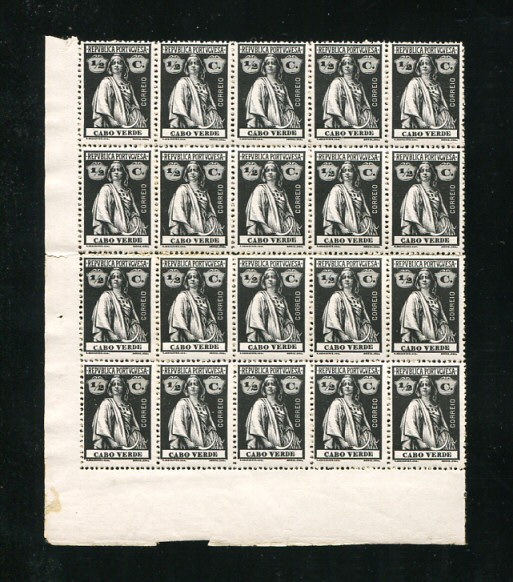 1914 - Afinsa nº 138. Ceres. Selos de 1/2c EM BLOCO DE 20. Novos sem charneira (**) e com goma original. Papel porcelana, 15x14. Em boas condições.