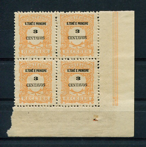 1921 - Porteado. Afinsa nº 44. Selos de 2c EM QUADRA. Novos sem charneira (**) e com goma original. Papel pontinhado. Em boas condições.