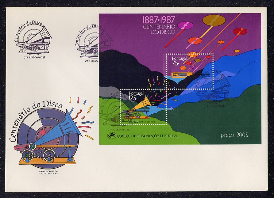 1987 - FDC Bloco nº 91. Centenário do Disco. Em boas condições.