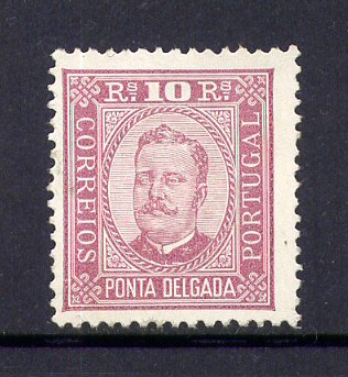 1892 - Afinsa nº 2. D. Carlos I. Selo de 10 reis novo SEM GOMA. Denteado 12 1/2, papel porcelana. Em boas condições.