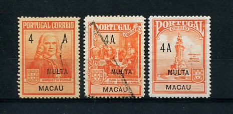 1925 - Imposto Postal Porteado nº 1/3. Marquês de Pombal. Série completa USADA. Em boas condições.