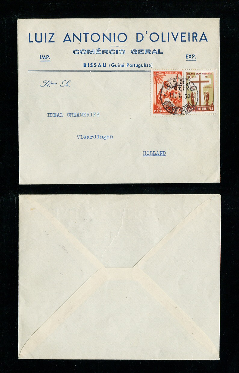 1958 - Carta da Guiné (Bissau) para a Holanda. Selos de 50c e 10c. Em boas condições.