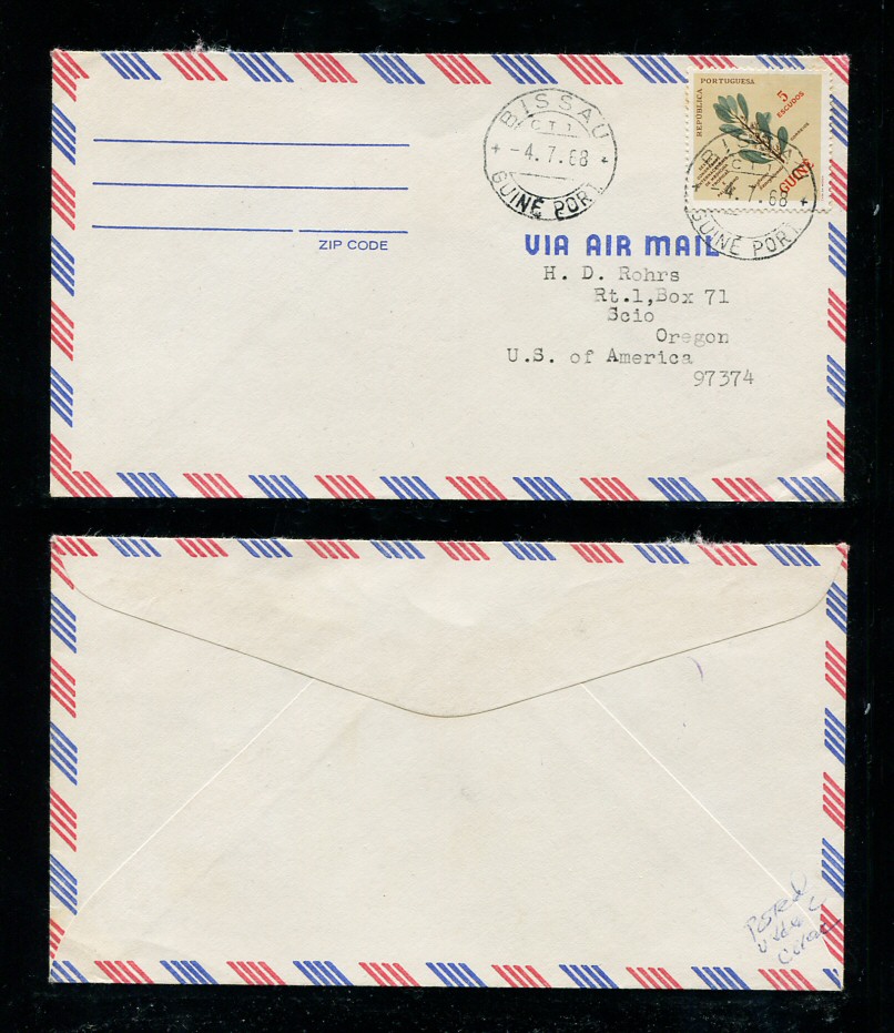 1968 - Carta da Guiné (Bissau) para os EUA. Selo de 5$00. Em boas condições.