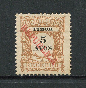 1913 - Porteado. Afinsa nº 23. Porteado com sobrecarga local REPUBLICA. Selo de 5a novo sem goma como emitido. Em boas condições.