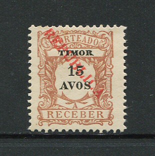 1913 - Porteado. Afinsa nº 26. Porteado com sobrecarga local REPUBLICA. Selo de 15a novo sem goma como emitido. Em boas condições.