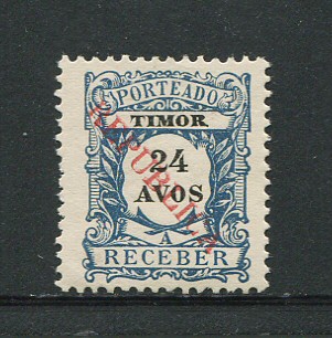 1913 - Porteado. Afinsa nº 27. Porteado com sobrecarga local REPUBLICA. Selo de 24a novo sem goma como emitido. Em boas condições.