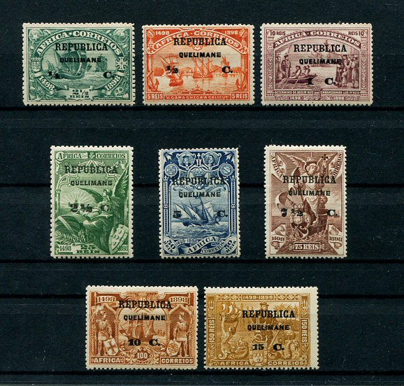 1913 - Afinsa nº 1/8. 4º Centenário ... para a índia. Sobre selos de África. Série completa nova, COM CHARNEIRA (*) e goma original. Em boas condições.